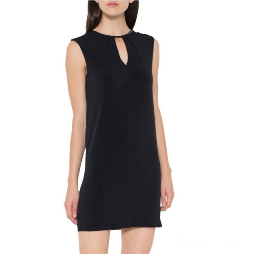Fate Black Faux Leather Trim Keyhole Cut Out Mini Dress Large Cocktail Party